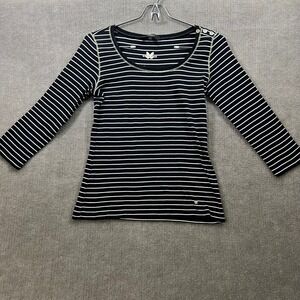WEEKEND MaxMara Navy White Striped Long Sleeve T Shirt Butterfly Detail Size M